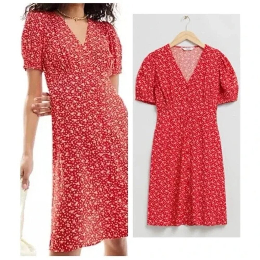 & Other Stories Paris Atelier Red Floral Print Button Front Mini Dress